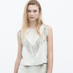 Zara Trafaluc Fringe Beige Tank
